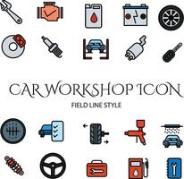 car repair shop icon set flied line style vector