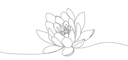 Lotus flower in single continuous line drawing style for logo or emblem. Lotus line art, outline vector