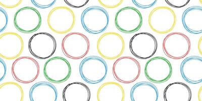 Doodle colorful rings seamless pattern. Hand drawn circles sketch. Vector for clothes, background, print, package, wrapping.