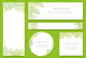 Vector Greeting Card Illustration Set With Leaf Vein Decoration Pattern And Text Space Isolated On A Green Background.