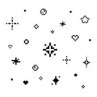 Pixel sparkling star, heart,  Soap bubbles  glittering 8 bit style vector