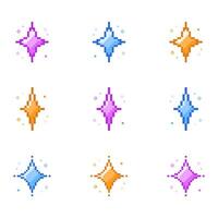 Set of Colorful sparkling pixel art vector