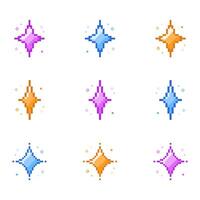 Set of Colorful sparkling pixel art vector