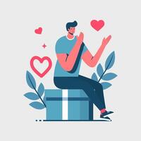 Flat Vector Illustration a Man Waiting for the Love