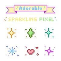 Set of adorable sparkle pixel 8 bit style vector