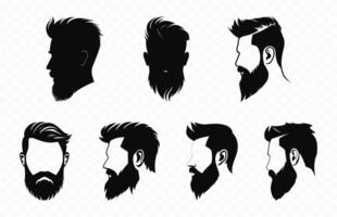 Hair and beard vector black silhouette Set, Different beard hairstyle silhouettes Bundle free