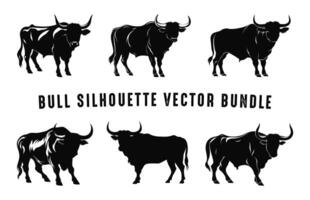 Bull Silhouettes black vector Set, American Bulls silhouette collection