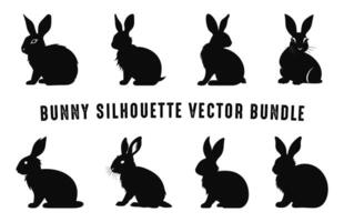 Easter bunnies black silhouettes, Bunny Silhouette vector set, Different Rabbits clipart bundle