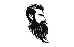 A long beard vector black silhouette isolated on a white background