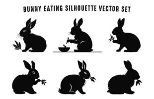 Bunny Eating Silhouettes vector set, Rabbit black clipart bundle, Easter bunnies silhouette