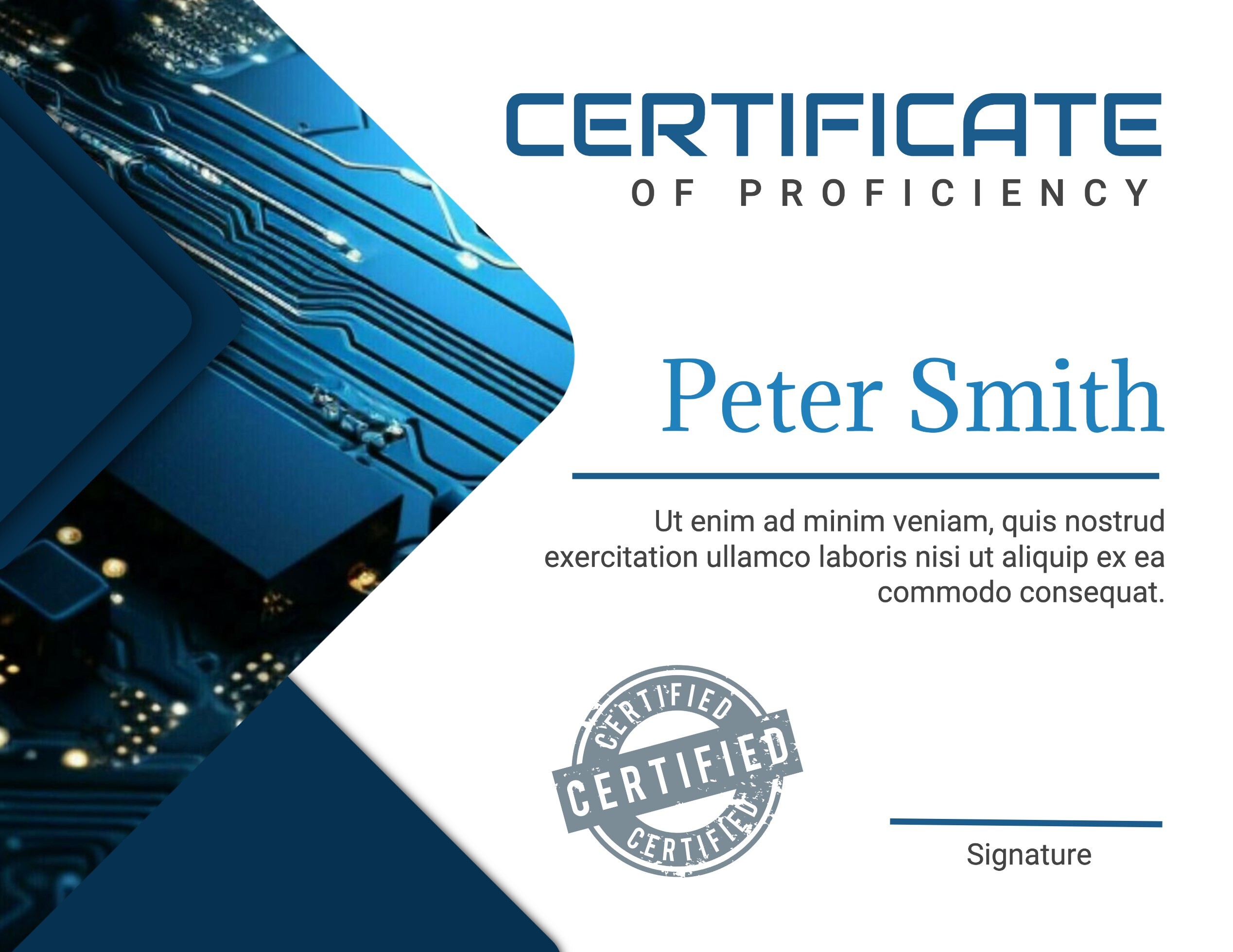 Blue Certificate Template with Technology Theme