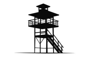 A Lifeguard tower black Silhouette Vector isolated on a white background