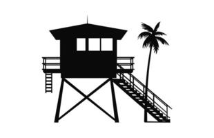 A Lifeguard tower vector black Silhouette, Safeguard tower isolated on a white background