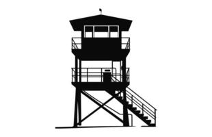 A Lifeguard tower vector black Silhouette, Safeguard tower isolated on a white background