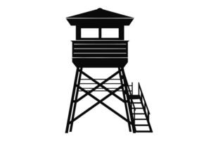 A Lifeguard tower vector black Silhouette, Safeguard tower isolated on a white background