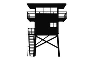 A Lifeguard tower black Silhouette Vector isolated on a white background