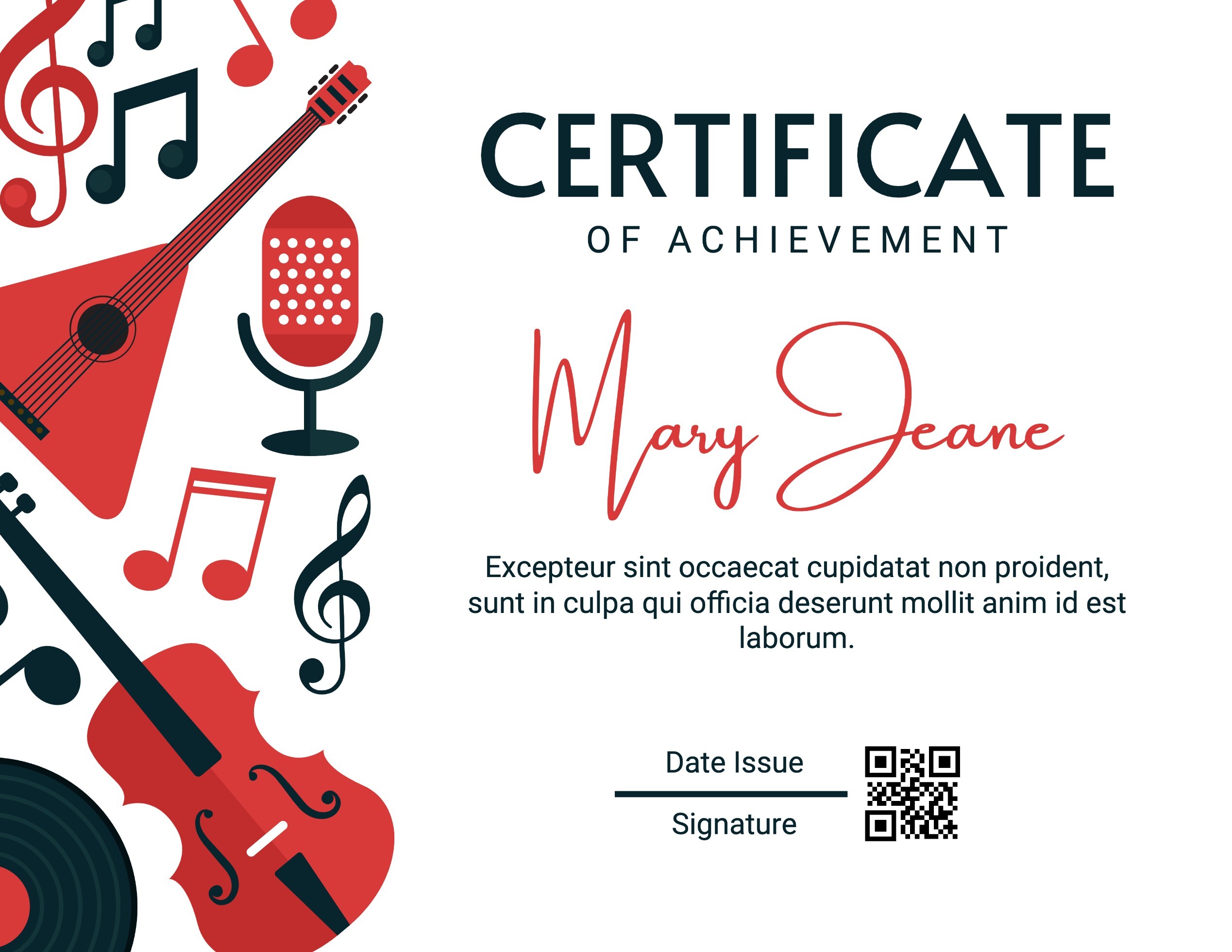 Music Certificate of Achievement