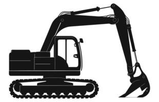 Excavator Silhouette vector isolated on a white background, Compact excavator, mini excavate clipart