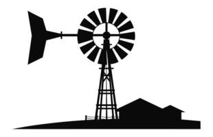 Old Farm Windmill black Silhouette Vector isolated on a white background