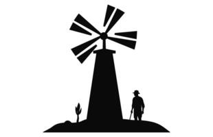 Old Farm Windmill black Silhouette Vector