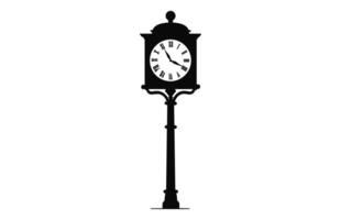 Old Street Clock Vector black Silhouette isolated on a white background