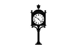 Old Street Clock Silhouette Vector isolated on a white background