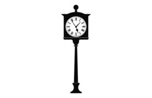 Old Street Clock Vector black Silhouette isolated on a white background