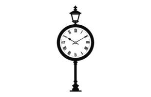 Old Street Clock Vector black Silhouette isolated on a white background