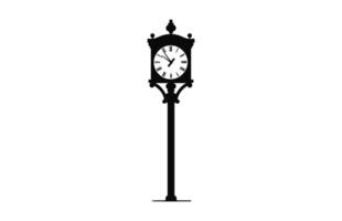 Old Street Clock black Silhouette Vector illustration