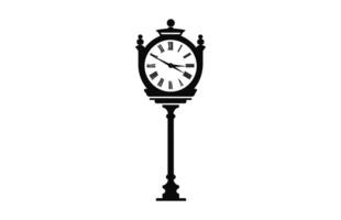 Old Street Clock Silhouette Vector isolated on a white background