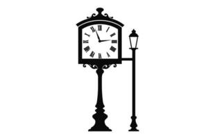 Old Street Clock Silhouette Vector isolated on a white background