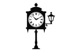 Old Street Clock Silhouette Vector isolated on a white background