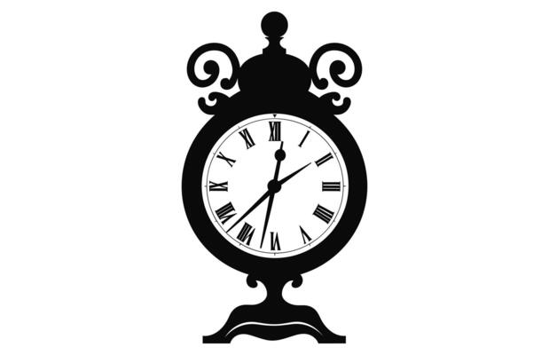 A Vintage clock vector black silhouette isolated on a white background