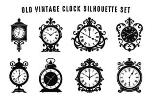 Clásico reloj silueta vector colocar, antiguo decorativo reloj siluetas haz