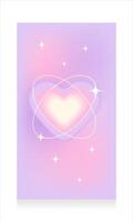 Vertical background with soft blurred gradient. Social media story template with heart in y2k style aesthetics with a brutalist effect. Pastel pink, beige, purple, lilac colors. Vector illustration.