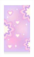 Fashionable glamorous blurred background with y2k hearts. Story background with gradient aesthetic heart aura with linear orbit and sparkles or stars. Social networking concept. Vector illustration.