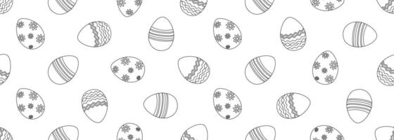 Easter seamless pattern with Easter eggs. Black and white. Template for coloring, fabric, wallpaper, wrapping paper. Vector illustration.