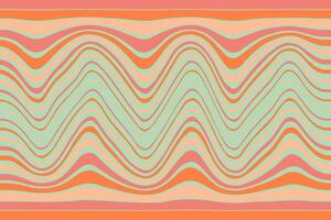 Groovy dynamic seamless retro waves. Psychedelic bright wavy background in 70s style. Apricot, pink, coral, olive green color. Retro hippie background. Vector illustration.