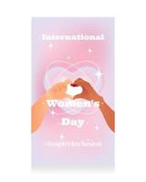 Background of stories in y2k aesthetics for International Womens Day. Two hands making a heart shape on a gradient blurred y2k background in the style of the 2000 aesthetic. Pastel colors. Vector. vector