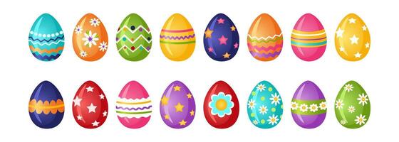 Set of Easter eggs. The traditional symbol of Easter is a painted egg with patterns. Vector illustration.