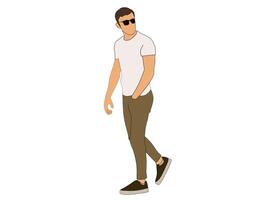 vector de ilustración de un hombre vistiendo Gafas de sol con un plano cara blanco camiseta. de los hombres Moda temática ilustración vector concepto.