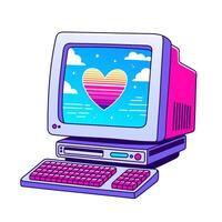 90s san valentin día tarjeta en plano estilo, línea estilo. mano dibujado computadora vector ilustración. parche, insignia, emblema. vector ilustración