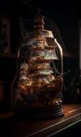 AI generated Ship in bottle. magical ship in the bottle. photo