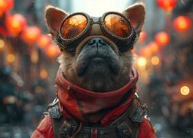 AI generated Dog with goggles and jacket photo