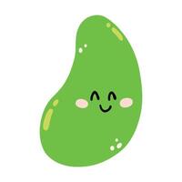 Cute hand drawn avocado smiling. Kawaii funny fruit character for kids. vector