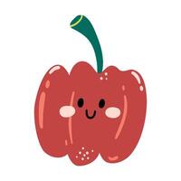 Cute hand drawn bell pepper smiling. Kawaii funny vegetable character for kids. vector