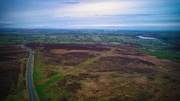 Aerial view of the hills and countryside road in Yorkshire photo