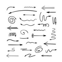 Arrows set simple hand drawn vector illustration, free form curved, straight signs pointing different directions