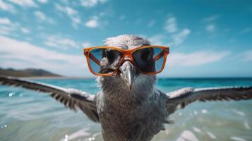 AI generated Experience the intensity of an bird leaping onto the beach in a stunning close-up photo, Ai Generated. photo