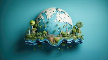 AI generated Intricate paper art celebrates ecology and World Water Day, Ai Generated. photo